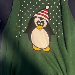 Festive Green Penguin Sweater